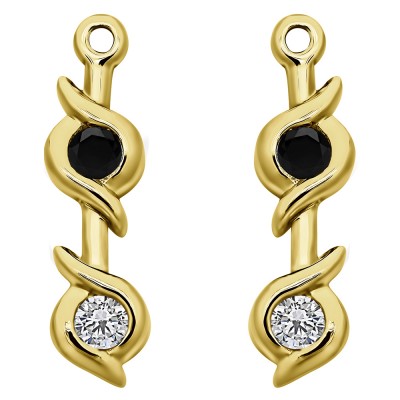 0.2 Carat Black and White Bypass Bezel Two Stone Earring Jacket in Yellow Gold
