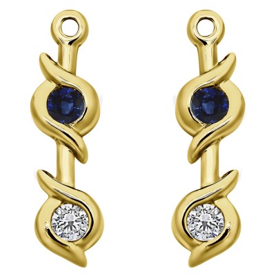 0.2 Carat Sapphire and Diamond Bypass Bezel Two Stone Earring Jacket in Yellow Gold