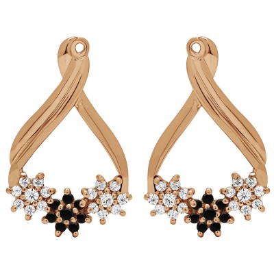 0.51 Carat Black and White Bypass Round Flower Earring Jackets in Rose Gold