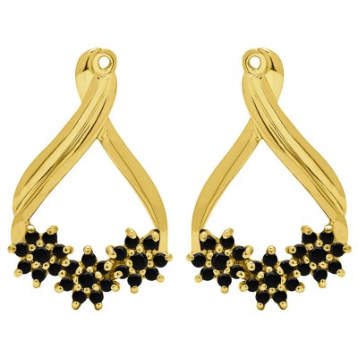 0.51 Carat Black Bypass Round Flower Earring Jackets in Yellow Gold