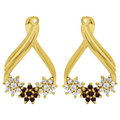 0.51 Carat Ruby and Diamond Bypass Round Flower Earring Jackets in Yellow Gold