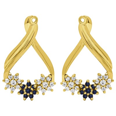 0.51 Carat Sapphire and Diamond Bypass Round Flower Earring Jackets in Yellow Gold