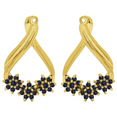 0.51 Carat Sapphire Bypass Round Flower Earring Jackets in Yellow Gold