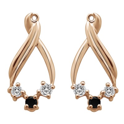 0.52 Carat Black and White Three Stone Chandalier Earring Jackets in Rose Gold