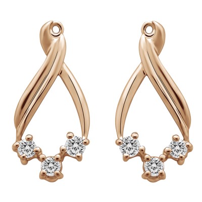 0.52 Carat Three Stone Chandalier Earring Jackets in Rose Gold