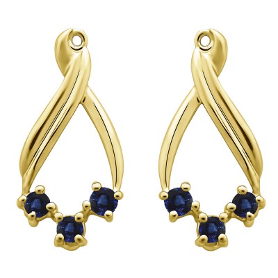 0.52 Carat Sapphire Three Stone Chandalier Earring Jackets in Yellow Gold