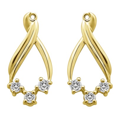 0.52 Carat Three Stone Chandalier Earring Jackets in Yellow Gold