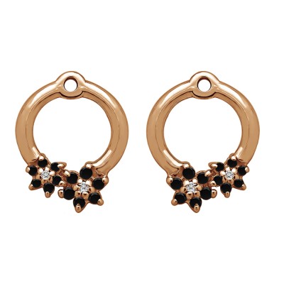 0.19 Carat Black and White Double Flower Prong Set Earing Jackets in Rose Gold