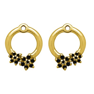 0.19 Carat Black Double Flower Prong Set Earing Jackets in Yellow Gold