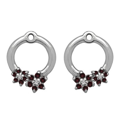 0.19 Carat Ruby and Diamond Double Flower Prong Set Earing Jackets