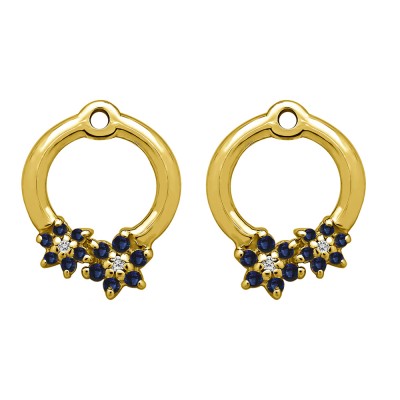 0.19 Carat Sapphire and Diamond Double Flower Prong Set Earing Jackets in Yellow Gold