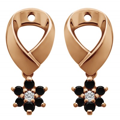 0.22 Carat Black and White Flower Dangle Earring Jackets in Rose Gold