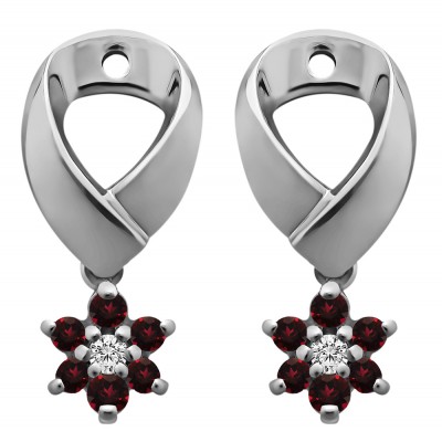 0.22 Carat Ruby and Diamond Flower Dangle Earring Jackets