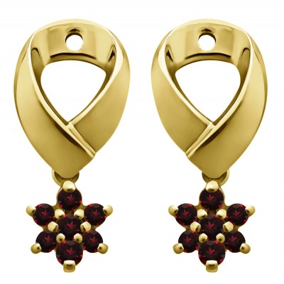 0.22 Carat Ruby Flower Dangle Earring Jackets in Yellow Gold