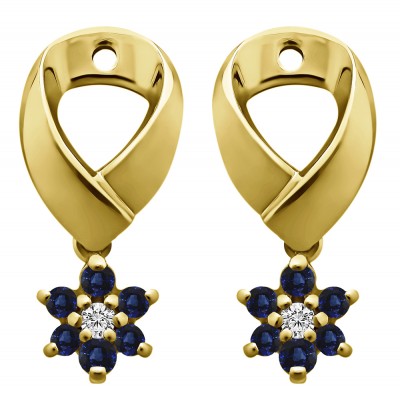 0.22 Carat Sapphire and Diamond Flower Dangle Earring Jackets in Yellow Gold