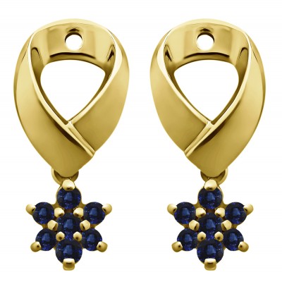 0.22 Carat Sapphire Flower Dangle Earring Jackets in Yellow Gold