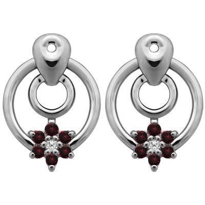 0.28 Carat Ruby and Diamond Double Circle Flower Dangle Earring Jackets