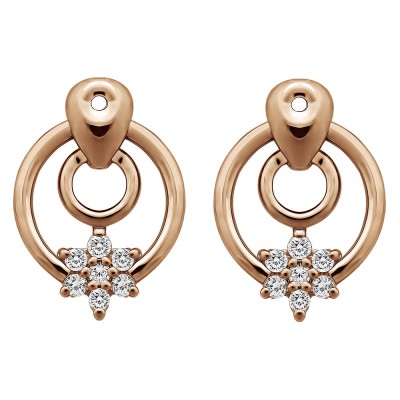 0.28 Carat Double Circle Flower Dangle Earring Jackets in Rose Gold