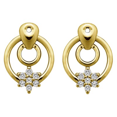 0.28 Carat Double Circle Flower Dangle Earring Jackets in Yellow Gold