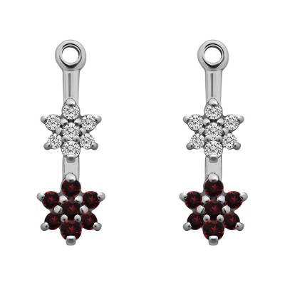 0.19 Carat Ruby and Diamond Double Flower Dangle Earring Jackets