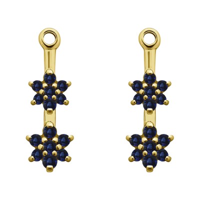 0.19 Carat Sapphire Double Flower Dangle Earring Jackets in Yellow Gold