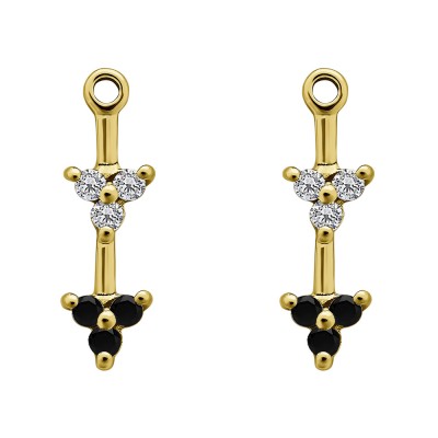 0.24 Carat Black and White Trillion Shaped Cluster Earring Jackets  in Yellow Gold