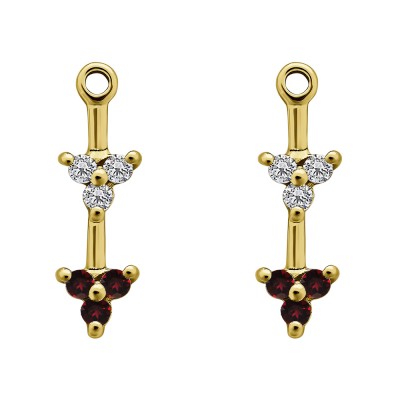 0.24 Carat Ruby and Diamond Trillion Shaped Cluster Earring Jackets  in Yellow Gold