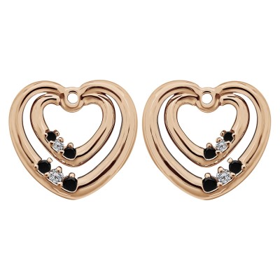 0.22 Carat Black and White Double Heart Shaped Earring Jackets in Rose Gold