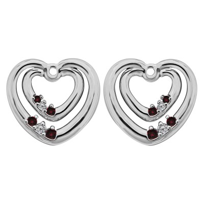 0.22 Carat Ruby and Diamond Double Heart Shaped Earring Jackets