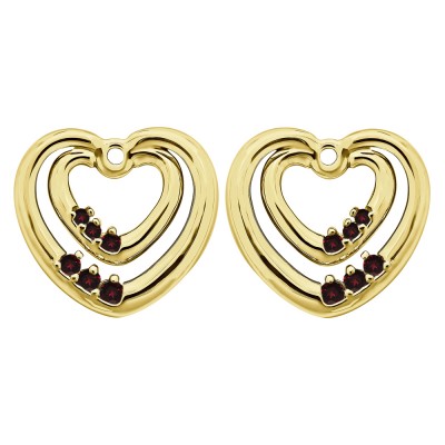 0.22 Carat Ruby Double Heart Shaped Earring Jackets in Yellow Gold