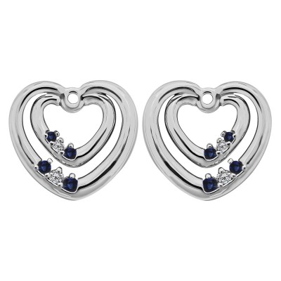0.22 Carat Sapphire and Diamond Double Heart Shaped Earring Jackets