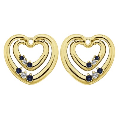 0.22 Carat Sapphire and Diamond Double Heart Shaped Earring Jackets in Yellow Gold