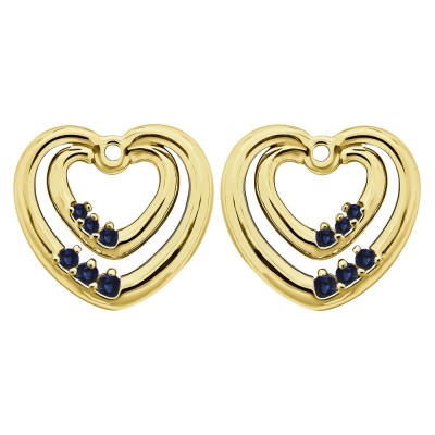 0.22 Carat Sapphire Double Heart Shaped Earring Jackets in Yellow Gold
