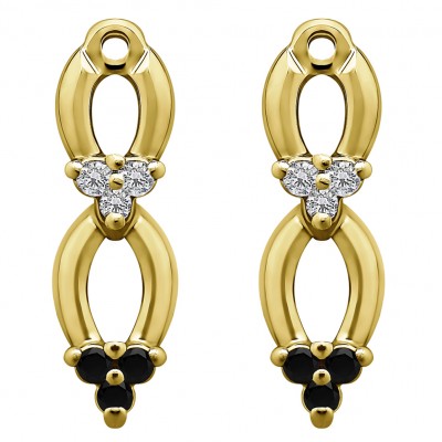 0.24 Carat Black and White Double Cluster Earring Jacket in Yellow Gold