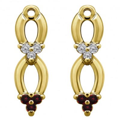 0.24 Carat Ruby and Diamond Double Cluster Earring Jacket in Yellow Gold