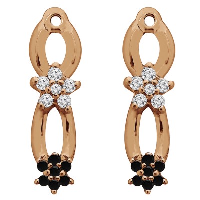 0.27 Carat Black and White Flower Dangle Earring Jackets in Rose Gold