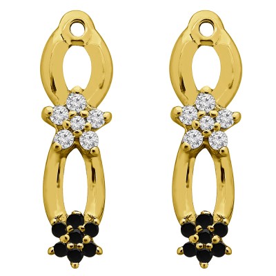 0.27 Carat Black and White Flower Dangle Earring Jackets in Yellow Gold