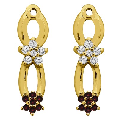0.27 Carat Ruby and Diamond Flower Dangle Earring Jackets in Yellow Gold