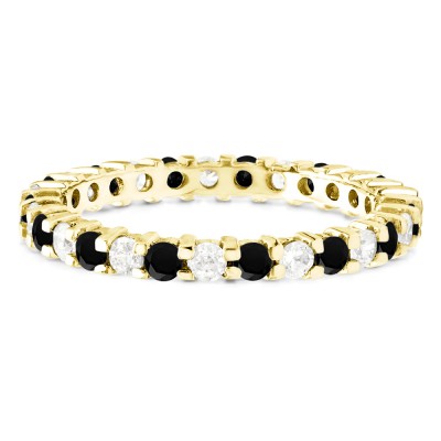 Black and White Stone Stackable 1.9mm Double Shared Prong Eternity Ring