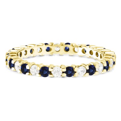 Diamond and Sapphire Stackable 1.9mm Double Shared Prong Eternity Ring