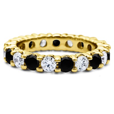Black and White Stone Stackable 3.1mm Double Shared Prong Eternity Ring