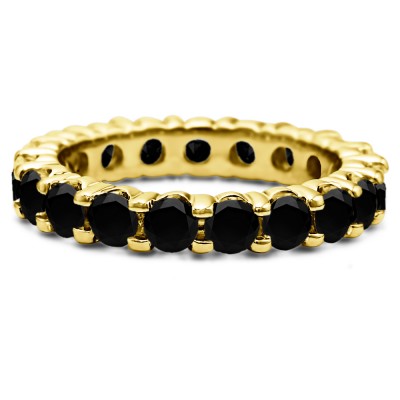 Black Stone Stackable 3.1mm Double Shared Prong Eternity Ring