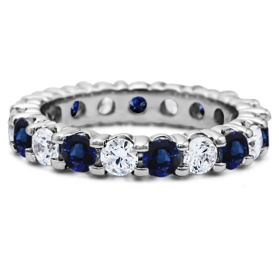 Diamond and Sapphire Stackable 3.1mm Double Shared Prong Eternity Ring