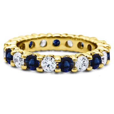 Diamond and Sapphire Stackable 3.1mm Double Shared Prong Eternity Ring
