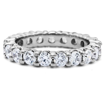 Stackable 2.9mm Double Shared Prong Eternity Ring With Cubic Zirconia Mounted in Sterling Silver (Size 5.5)
