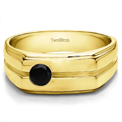 0.33 Ct. Black Stone Solitaire Men's Wedding Ring in Yellow Gold