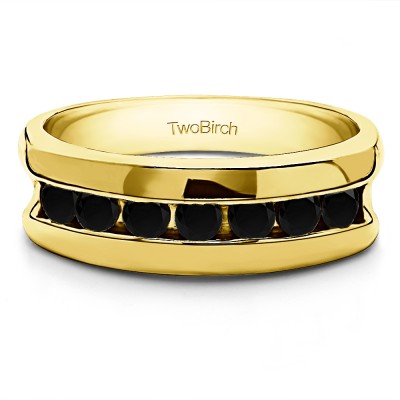 0.98 Ct. Black 7 Stone Channel Set Men's Wedding Band in Yellow Gold