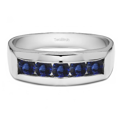 0.5 Ct. Sapphire 5 Stone Channel Set Men's Wedding Ring