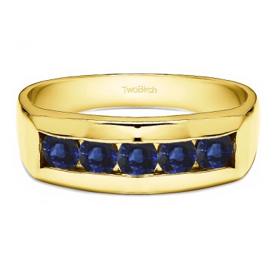 0.5 Ct. Sapphire 5 Stone Channel Set Men's Wedding Ring in Yellow Gold