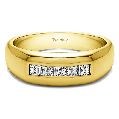 1.25 Ct. Five Stone Princess Cut Channel Set Men's Wedding Band in Yellow Gold